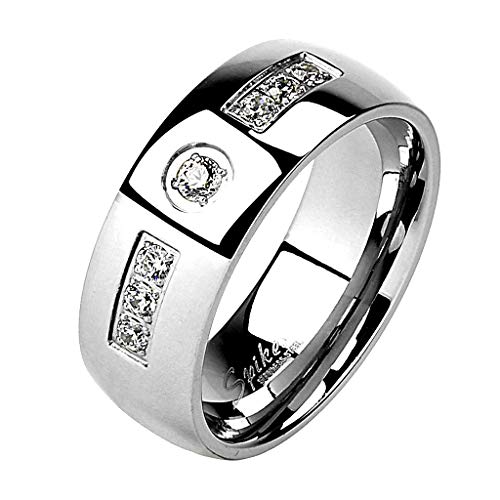 Mianova Band Ring Edelstahl mit Zirkonia Kristall Ehering Herrenring Damenring Partnerring Damen Herren Silber Größe 60 (19.1) Breit 8mm von Mianova