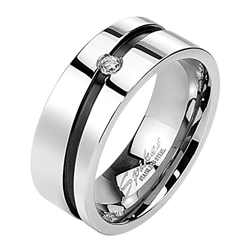 Mianova Band-Ring Edelstahl mit Zirkonia Kristall Herrenring Damenring Partnerring Damen Herren Silber Schwarz Größe 67 (21.3) Breit 8mm von Mianova