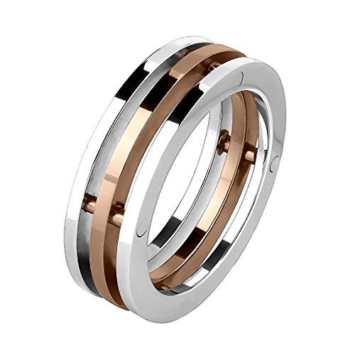 Mianova Band-Ring Edelstahl poliert 3 Reihen Teilig Herrenring Damenring Partnerring Trauring Damen Herren Silber Rosegold Größe 51 (16.2) von Mianova