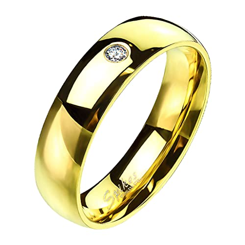 Mianova Band Ring Edelstahl poliert mit Kristall Herrenring Damenring Partnerring Verlobungsring Damen Herren Gold Breite 6mm Größe 54 (17.2) von Mianova