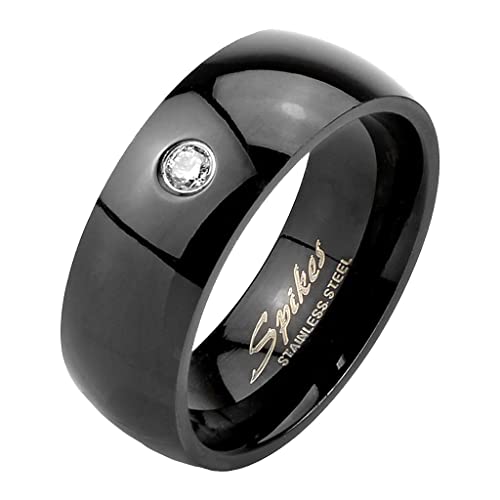 Mianova Band Ring Edelstahl poliert mit Kristall Herrenring Damenring Partnerring Verlobungsring Damen Herren Schwarz Breite 8mm Größe 60 (19.1) von Mianova