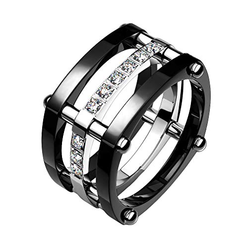 Mianova Band Ring Titan 3 teilig viereckig mit Zirkonia Herrenring Damenring Partnerring Verlobungsring Damen Herren Schwarz Silber Größe 60 (19.1) von Mianova