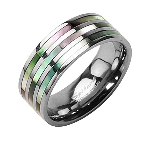 Mianova Band Ring Titan Wedding Triple Abalone Perlmutt Inlay Herrenring Damenring Partnerring Damen Herren Silber Silber Größe 52 (16.6) von Mianova