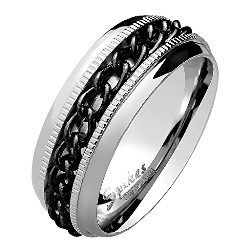 Mianova Biker Band Ring Edelstahl Facettierter Spinner Ketten Bandring Herrenring Partnerring Freundschaftsring Herren Silber Schwarz Größe 62 (19.7) von Mianova