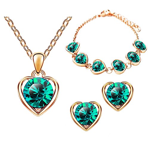 Mianova Damen 3 teiliges Set Rosegold IP in Herz Form mit runden Swarovski Elements Kristall - Ohrringe Armband und Kette Rose Grün Mianova Damen 3 teiliges Set Rosegold IP in Herz Form mit runden Swarovski Elements Kristall - Ohrringe Armband und Kette Rose Grün von Mianova