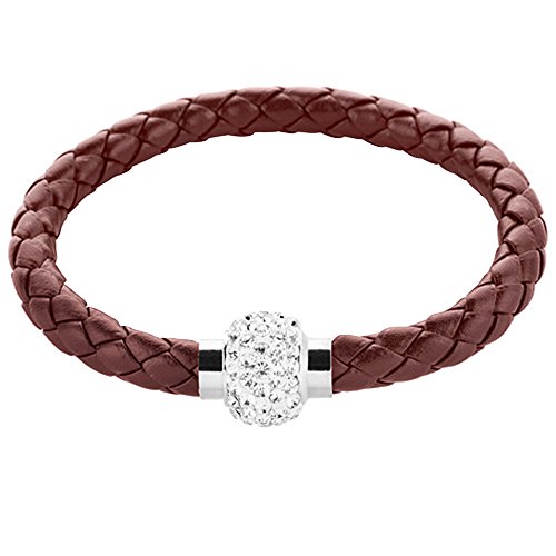 Mianova Damen Armband Armreif geflochten mit Swarovski Elements Strass Kristall Shamballa Perlen Leder Leder Armband Armreif Magnet Braun von Mianova