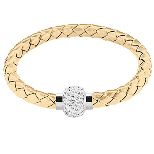 Mianova Damen Armband Armreif geflochten mit Swarovski Elements Strass Kristall Shamballa Perlen Leder Leder Armband Armreif Magnet Gold von Mianova