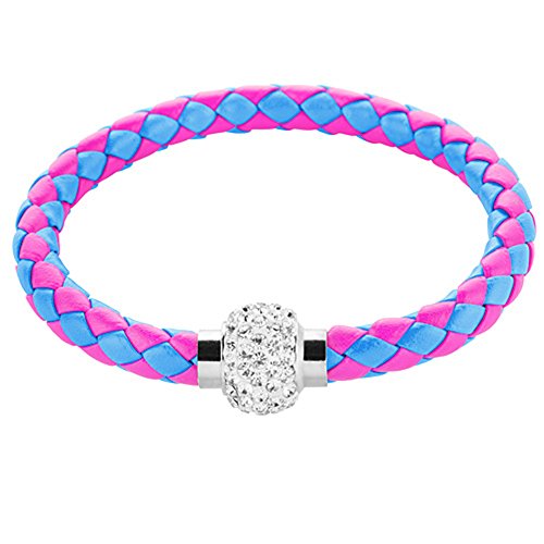 Mianova Damen Armband Armreif geflochten mit Swarovski Elements Strass Kristall Shamballa Perlen Leder Leder Armband Armreif Magnet Pink Blau von Mianova