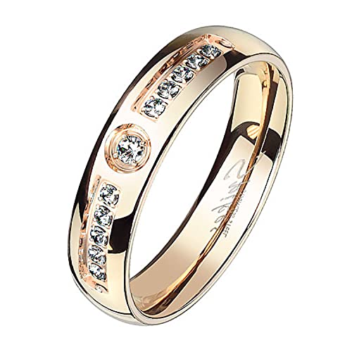 Mianova Damen Band Ring Edelstahl Rosegold Bandring mit einem Kristall Zirkonia Stein Damenring Solitärring Trauring Verlobungsring Fingerring Rose Gold vergoldet Größe 49 (15.6) von Mianova