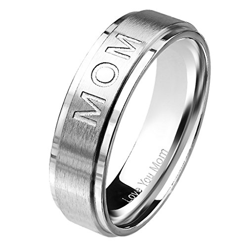 Mianova Damen Band-Ring Edelstahl gebürstet Damenring Partnerring mit Love You Mom Gravur Silber Größe 60 (19.1) von Mianova