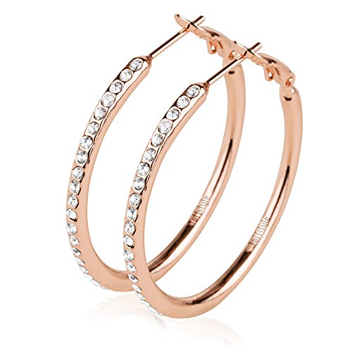 Mianova Damen Creolen Rosegold mit Strass Kristall Steinen Ohrringe Rund Lang Schmal Rose Gold von Mianova