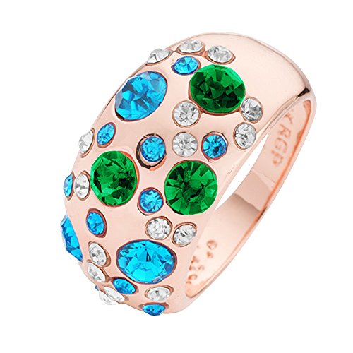 Mianova Damen Designer Ring mit 34 farbigen Kristallen Damenring Breit Rosegold Türkis Größe 55 (17.5) von Mianova