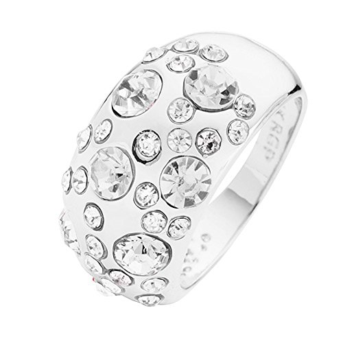 Mianova Damen Designer Ring mit 34 farbigen Kristallen Damenring Breit Silber Clear Größe 52 (16.6) von Mianova