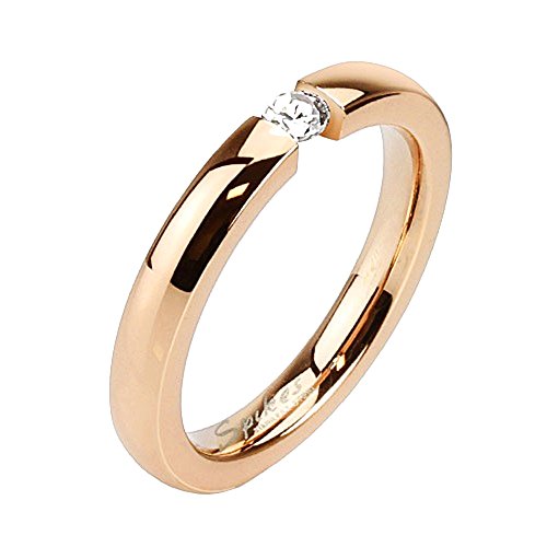 Mianova Damen Ring Verlobungsring Edelstahl mit weißem Kristall Stein in Diamant Form Damenring Trauring Rosegold Rose Gold Vergoldet Größe 58 (18.5) von Mianova