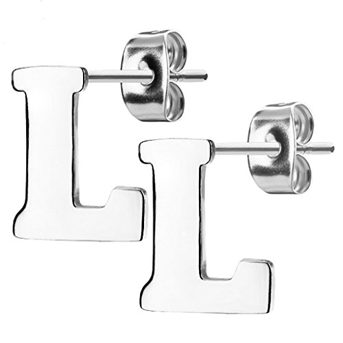 Mianova Damen Kinder Ohrstecker Ohrringe Stecker mit Buchstaben Alphabet Edelstahl Silber Buchstabe L von Mianova