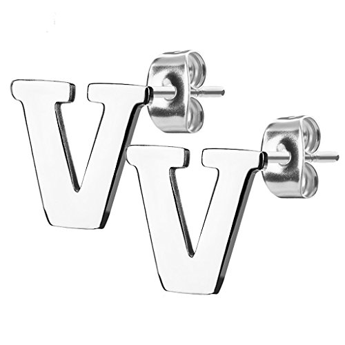 Mianova Damen Kinder Ohrstecker Ohrringe Stecker mit Buchstaben Alphabet Edelstahl Silber Buchstabe V von Mianova