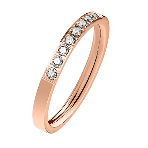 Mianova Damen Ring Edelstahl Bandring Damenring Verlobungsring Ehering mit Kristallen Größe 52 (16.6) Rosegold von Mianova