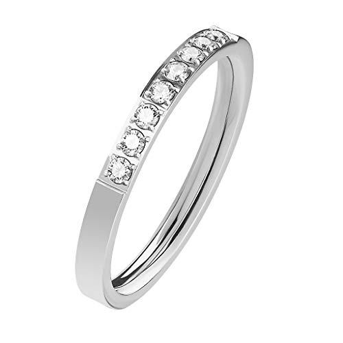 Mianova Damen Ring Edelstahl Bandring Damenring Verlobungsring Ehering mit Kristallen Größe 60 (19.1) Silber von Mianova