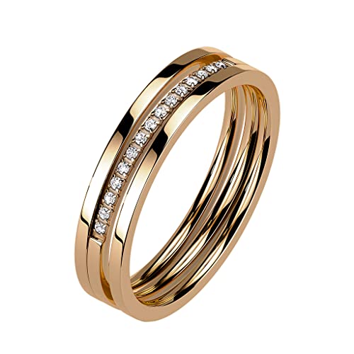 Mianova Damen Ring Edelstahl Dreireihig mit Kristallen Strass Glitzer Steinen Damenring Memoire Eternity Memory Mehrreihig Trauring Verlobungsring Fingerring Rosegold Größe 56 (17.8) von Mianova