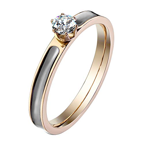 Mianova Damen Ring Edelstahl Vergoldet mit Zirkonia Kristall Stein Damenring Trauring Verlobungsring Rosegold Rose Gold Schwarz Größe 49 (15.6) von Mianova