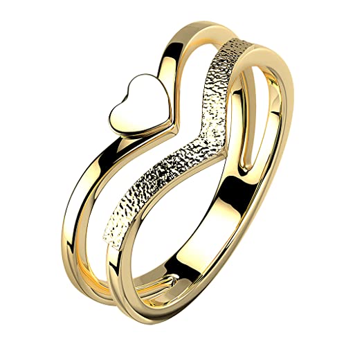 Mianova Damen Ring Edelstahl doppelter Chevron mit Herz Damenring sandgestrahlt Fingerring Gold Größe 49 (15.6) von Mianova