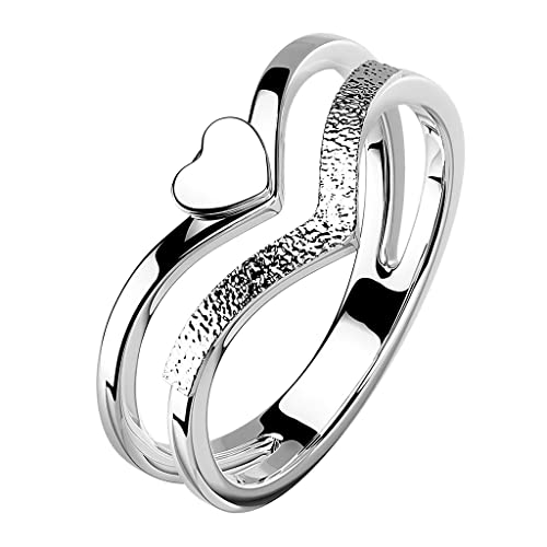 Mianova Damen Ring Edelstahl doppelter Chevron mit Herz Damenring sandgestrahlt Fingerring Silber Größe 49 (15.6) von Mianova