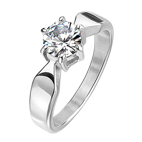 Mianova Damen Ring Edelstahl mit Zirkonia Kristall Strass Solitär Stein in Diamant Form Damenring Trauring Verlobungsring Silber Größe 50 (15.9) von Mianova