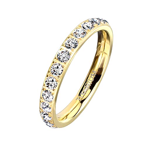 Mianova Damen Ring Titan mit vielen Glitzer Kristallen Steinen Damenring Memory Band Bandring Ewigkeitsring Trauring Verlobungsring Fingerring Gold Größe 50 (15.9) von Mianova