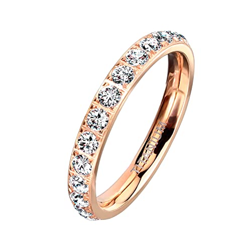 Mianova Damen Ring Titan mit vielen Glitzer Kristallen Steinen Damenring Memory Band Bandring Ewigkeitsring Trauring Verlobungsring Fingerring Rosegold Größe 48 (15.3) von Mianova