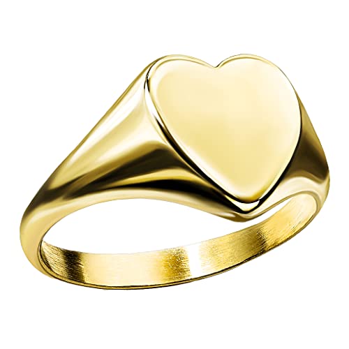 Mianova Damen Herz Ring Edelstahl vergoldet Herzform Damenring Siegelring Fingerring Gold Modern Breit Gold Größe 48 (15.3) von Mianova
