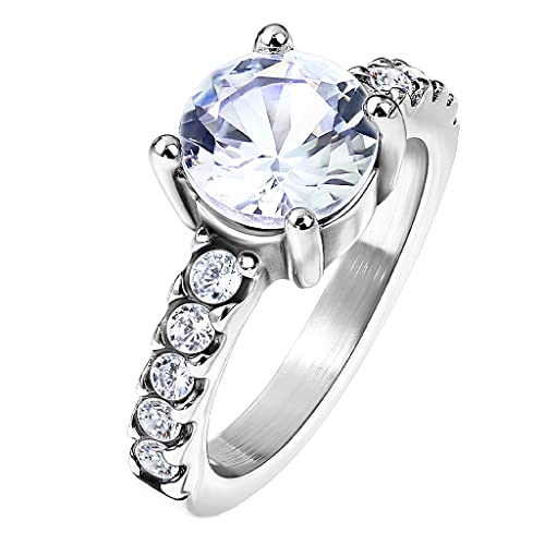 Mianova Damen Ring Verlobungsring Edelstahl mit einem Zirkonia Kristall Strass Solitär Stein Damenring Trauring Ehering Designer Silber Größe 62 (19.7) von Mianova