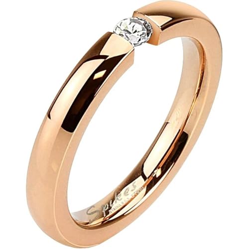 Mianova Damen Ring Verlobungsring Edelstahl mit weißem Kristall Stein in Diamant Form Damenring Trauring Rosegold Rose Gold Vergoldet Größe 50 (15.9) von Mianova