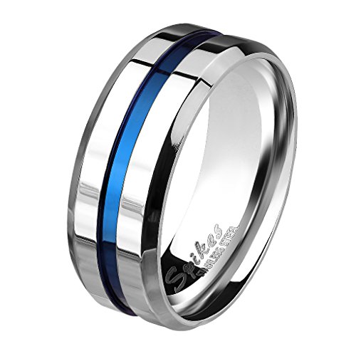 Mianova Herren Band Ring Bandring Edelstahl poliert Zwei Ton Silber mit blauen Inlay Männer Biker Rocker massiv breit Herrenring Größe 60 (19.1) von Mianova