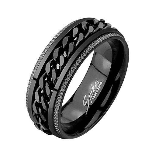 Mianova Herren Band Ring Edelstahl mit Ketten Style Bandring Herrenring Partnerring Biker Rocker Schwarz Größe 70 (22.3) von Mianova