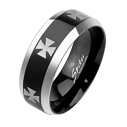 Mianova Herren Band Ring Edelstahl mit Kreuz Bandring Herrenring Partnerring Biker Rocker Schwarz Silber Größe 60 (19.1) von Mianova