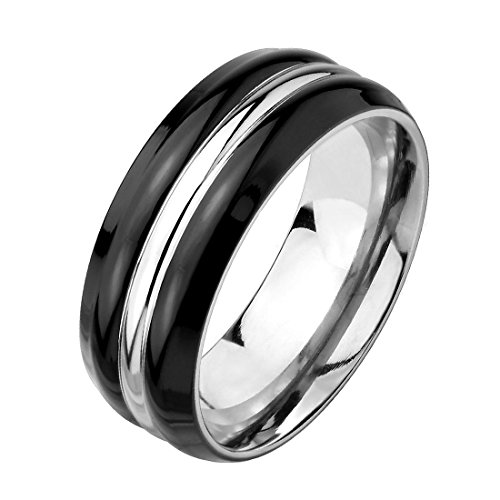 Mianova Herren Band Ring Titan Poliert mit Inlay Bandring Herrenring Partnerring Biker Rocker Silber Schwarz Größe 68 (21.6) von Mianova