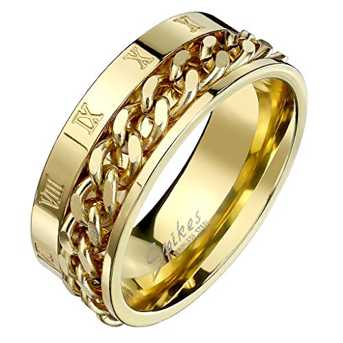 Mianova Herren Band Ring Titan Poliert mit Ketten Spinner Römischen Zeichen Bandring Herrenring Biker Rocker Größe 60 (19.1) Gold von Mianova