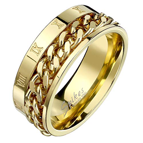 Mianova Herren Band Ring Titan Poliert mit Ketten Spinner Römischen Zeichen Bandring Herrenring Biker Rocker Größe 73 (23.2) Gold von Mianova