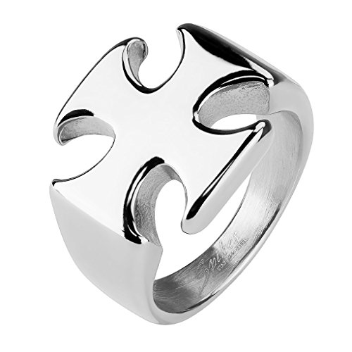 Mianova Herren Männer Biker Rocker Edelstahl Ring Kreuz Cross massiv breit Schmuck Silber Größe 59 (18.8) von Mianova