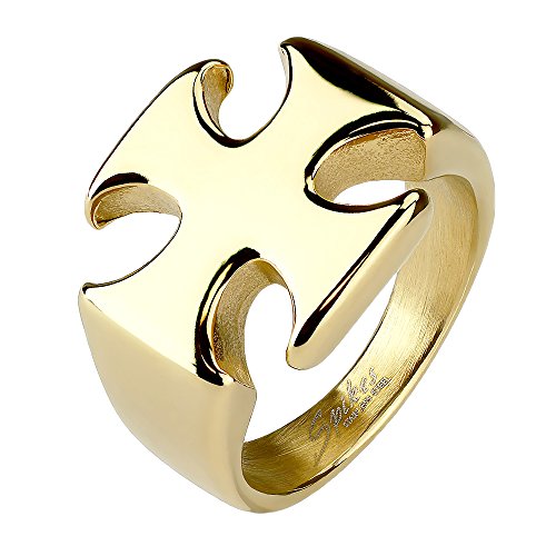 Mianova Herren Männer Biker Rocker Edelstahl Ring Kreuz Cross massiv breit Schmuck Gold Größe 65 (20.7) von Mianova