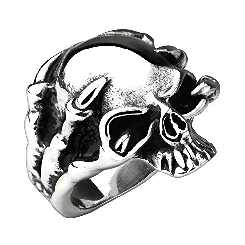 Mianova Herren Ring Edelstahl Massiv Breit Herrenring Männer Biker Rocker Schmuck Drachen Klaue Totenkopf Größe 70 (22.3) von Mianova