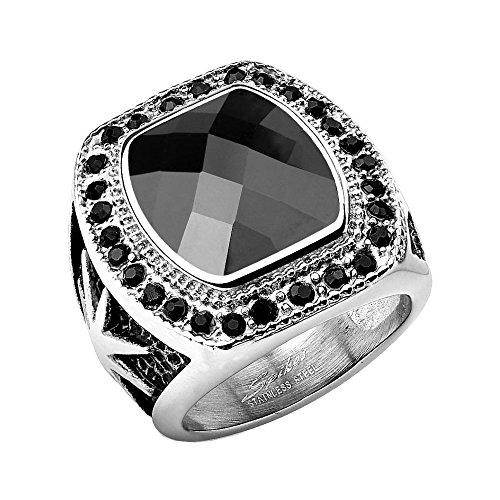 Mianova Herren Ring Edelstahl Massiv Breit Herrenring Männer Biker Rocker Schädel Totenkopf schwarzer Kristall Stein Schwarz Silber Größe 67 (21.3) von Mianova