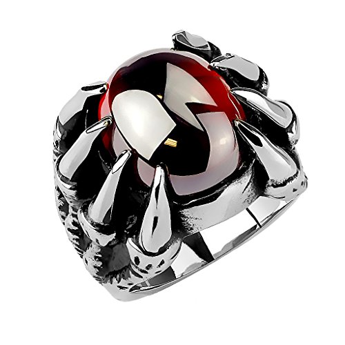Mianova Herren Ring Edelstahl Massiv Breit Herrenring Männer Biker Rocker Schmuck Gothik Drachenklaue mit roten Kristall Motiv Größe 65 (20.7) von Mianova