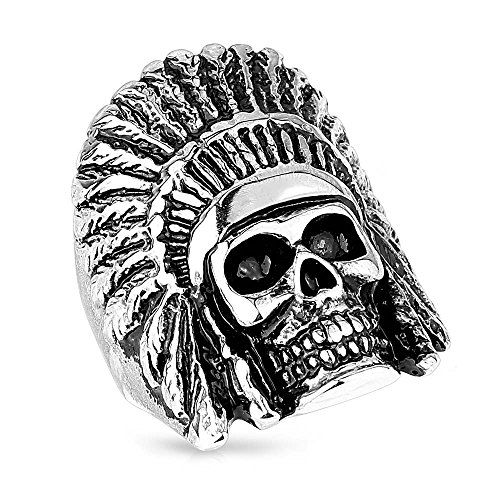 Mianova Herren Ring Edelstahl Massiv Breit Herrenring Männer Biker Rocker Schmuck Indianer Häuptling Totenkopf Größe 60 (19.1) von Mianova