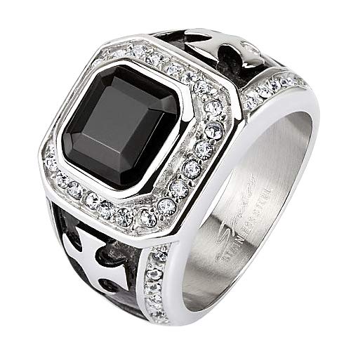 Mianova Herren Ring Edelstahl Massiv Breit Herrenring Männer Biker Rocker Schmuck Kreuz schwarzer Kristall Quadrat Silber Größe 65 (20.7) von Mianova