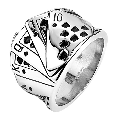 Mianova Herren Ring Edelstahl Massiv Breit Herrenring Männer Biker Rocker Schmuck Poker Karten Royal Straight Flush Größe 65 (20.7) von Mianova