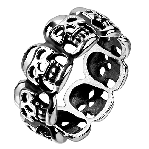 Mianova Herren Ring Edelstahl Massiv Breit Herrenring Männer Biker Rocker Schmuck Silber Poliert Totenkopf 3D Skull Schädelring Fingerring Größe 63 (20.1) von Mianova