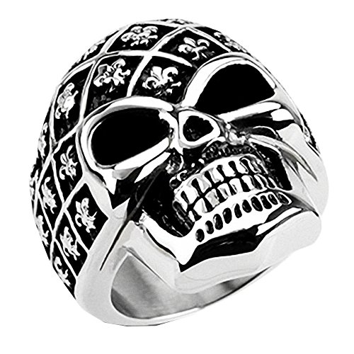 Mianova Herren Ring Edelstahl Massiv Breit Herrenring Männer Biker Rocker Schmuck Totenkopf Skull Helm Big Silber Größe 70 (22.3) von Mianova