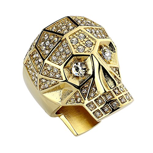 Mianova Herren Ring Edelstahl Massiv Breit Herrenring Männer Biker Rocker Schmuck XXL Totenkopf vergoldet mit Kristallen Gold Größe 67 (21.3) Gold von Mianova