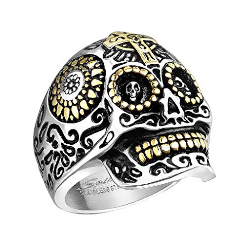 Mianova Herren Ring Edelstahl Massiv Breit Herrenring Männer Biker Rocker Totenkopf Dia De Los Muertos Totenschädel Silber Größe 60 (19.1) von Mianova